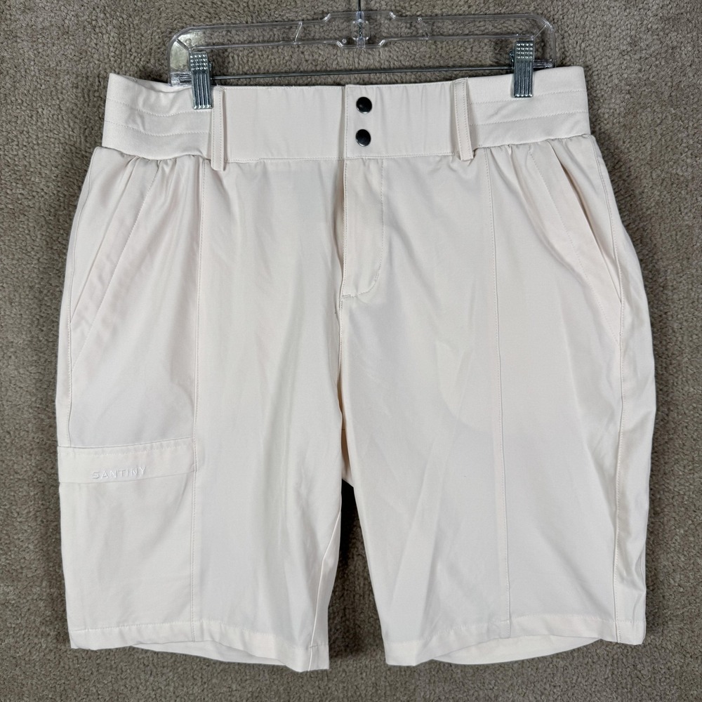 SANTINY Cargo Shorts Mens XL Beige Microfiber Elastic Waist‎ 10 Inseam Casual